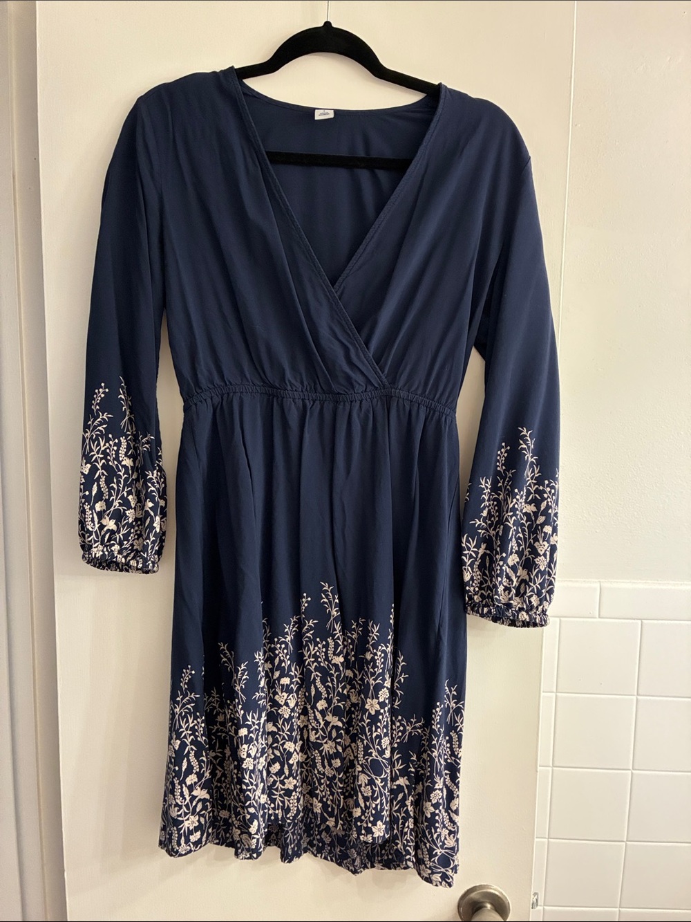Old Navy Navy Dress with Cream Floral Trim